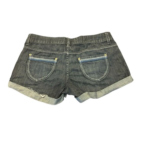 American Eagle Micro Mini Low Rise Cuffd Shorts Womens 6 2000s Dark Denim Hottie - Picture 1 of 8